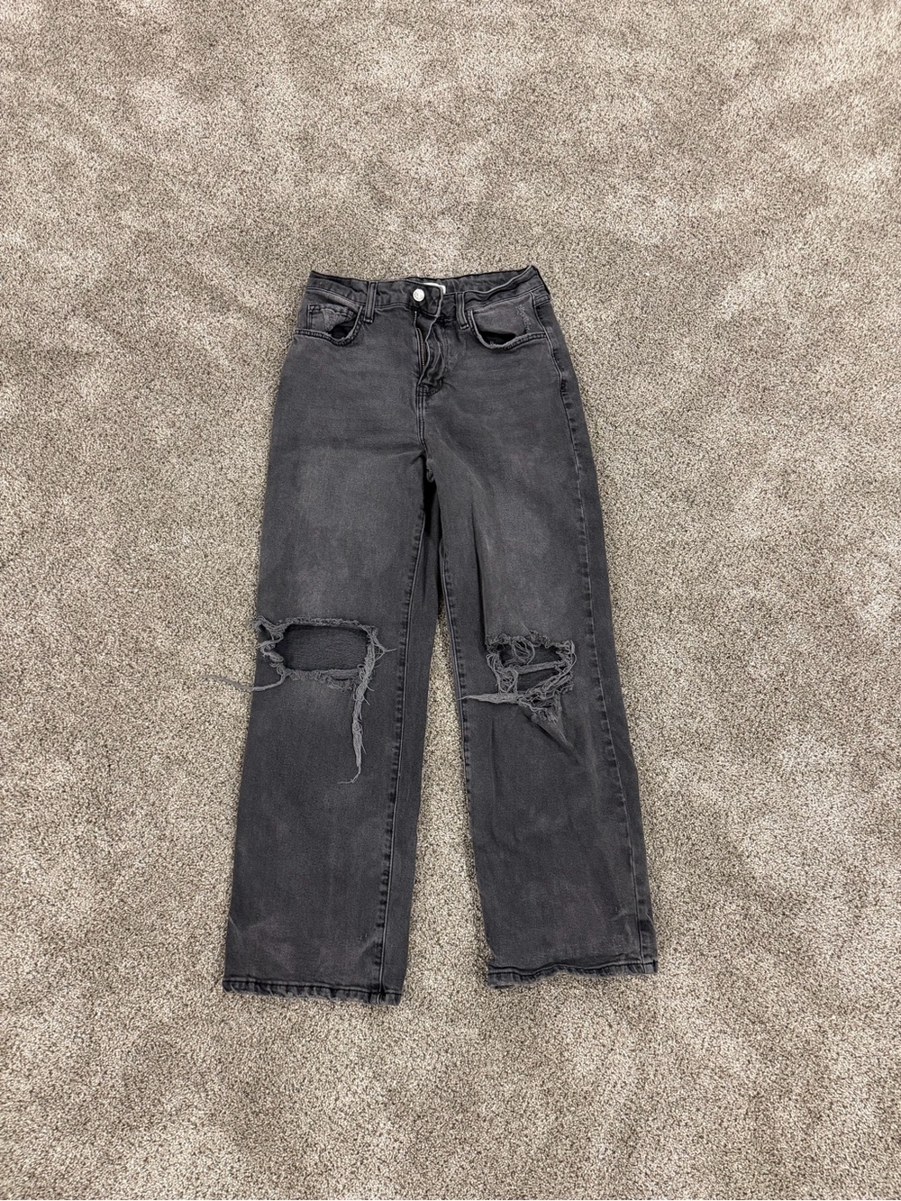High-Rise Ripped Wide-Leg Jeans - Washed Black